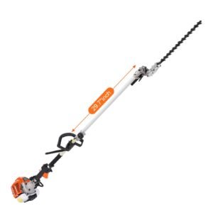 33cc 6 in 1 multi functional trimming tools, gas hedge trimmer, weed eater, string trimmer, brush cutter, edger, pole saw chainsaw pruner with extension pole