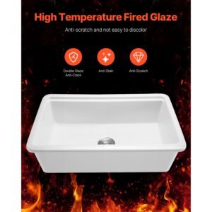 33x19 inch farmhouse sink, white sink workstation, fireclay topmount undermount basin, drop in single bowl basin with multiple accessories, large capacity household dishwasher sinks for kitchen