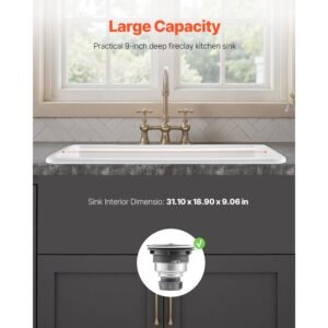 33x19 inch farmhouse sink, white sink workstation, fireclay topmount undermount basin, drop in single bowl basin with multiple accessories, large capacity household dishwasher sinks for kitchen