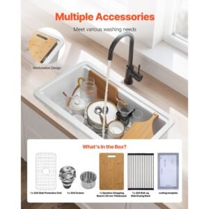 33x19 inch farmhouse sink, white sink workstation, fireclay topmount undermount basin, drop in single bowl basin with multiple accessories, large capacity household dishwasher sinks for kitchen