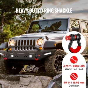 3/4" d ring shackle, 2 pack alloy steel shackles 62832 lbs (28.5 ton) break strength with 7/8" screw pin, isolators & washers, heavy duty off road vehicle recovery shackle for jeep truck, black