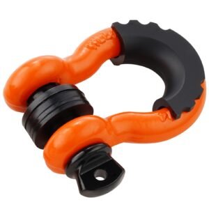 3/4" d ring shackle, 2 pack alloy steel shackles 62832 lbs (28.5 ton) break strength with 7/8" screw pin, isolators & washers, heavy duty off road vehicle recovery shackle for jeep truck, orange