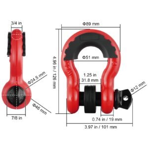 3/4" d ring shackle, 2 pack alloy steel shackles 62832 lbs (28.5 ton) break strength with 7/8" screw pin, isolators & washers, heavy duty off road vehicle recovery shackle for jeep truck, red
