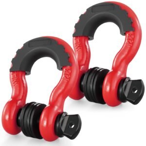 3/4" d ring shackle, 2 pack alloy steel shackles 62832 lbs (28.5 ton) break strength with 7/8" screw pin, isolators & washers, heavy duty off road vehicle recovery shackle for jeep truck, red