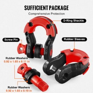 3/4" d ring shackle, 2 pack alloy steel shackles 66139 lbs (30 ton) break strength with 7/8" screw pin, isolators & washers, heavy duty off road vehicle recovery shackle for jeep truck, black