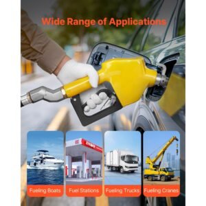 3/4 inch npt automatic fuel nozzle, max flow rate 11.8 gpm, auto shut off diesel gas pump nozzle with 3 speed trigger lock & 0.78 in (od=20 mm) spout for gasoline, diesel, kerosene, yellow