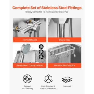 34 inch stainless steel dog washing station, pet grooming tub with hot & cold faucet, showerhead, storage rack, no bend all in one bathtub, home wash sink, fits small cats and dogs