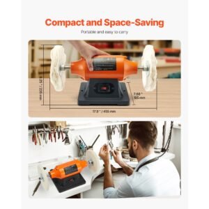 3/4hp bench buffer polisher, 8 inch bench polishing buffing machine, 3450rpm single speed benchtop polisher with 2pcs cloth wheels & cast iron base for metal, jewelry, wood polishing
