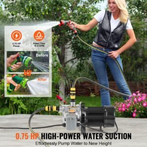 3/4hp sus304 stainless steel shallow well jet pump, 115 volt, 18.5 gpm 131 ft maximum head irrigation water pump, for agricultural garden irrigation system high rise water supply shower booster