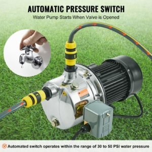 3/4hp sus304 stainless steel shallow well jet pump, 115 volt, 18.5 gpm 131 ft maximum head irrigation water pump, for agricultural garden irrigation system high rise water supply shower booster