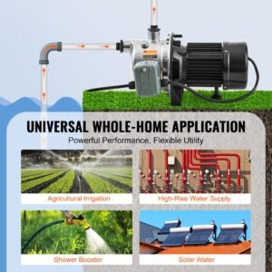 3/4hp sus304 stainless steel shallow well jet pump, 115 volt, 18.5 gpm 131 ft maximum head irrigation water pump, for agricultural garden irrigation system high rise water supply shower booster
