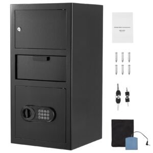 3.6 cubic feet drop safe, large capacity front drop slot safe box with digital keypad, heavy duty 3 tiers cash depository box with spare keys for cash, bank slip, jewelry, document, bill, black