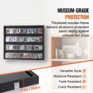 36 graded sports card display case, 30.5x24.3x2.1 in, baseball card display frame with 98% uv protection clear view pc glass, lockable wall cabinet for football basketball hockey trading card