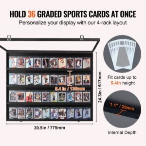 36 graded sports card display case, 30.5x24.3x2.1 in, baseball card display frame with 98% uv protection clear view pc glass, lockable wall cabinet for football basketball hockey trading card