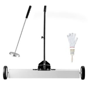 36-Inch Magnetic Sweeper with Wheels, 55 lbs Capacity, with Telescoping Magnetic Pickup Tool, Adjustable Handle, Magnetic Pickup Sweeper to Pick Up Nails and Screws, for Workshop, Garage, Yard