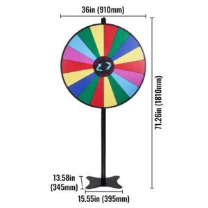 36 inch spinning prize wheel, 18 slots spinning wheel, roulette wheel with a dry erase and 2 markers, tabletop or floor standing win fortune spin games in party pub trade show carnival