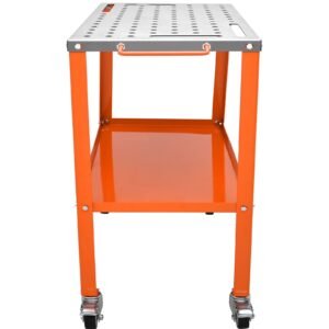 36" x 18" Welding Table, 1200lbs Load Capacity Steel Welding Workbench Table on Wheels, Portable Work Bench with Braking Lockable Casters, 4 Tool Slots, 5/8-inch Fixture Holes, Tool Tray