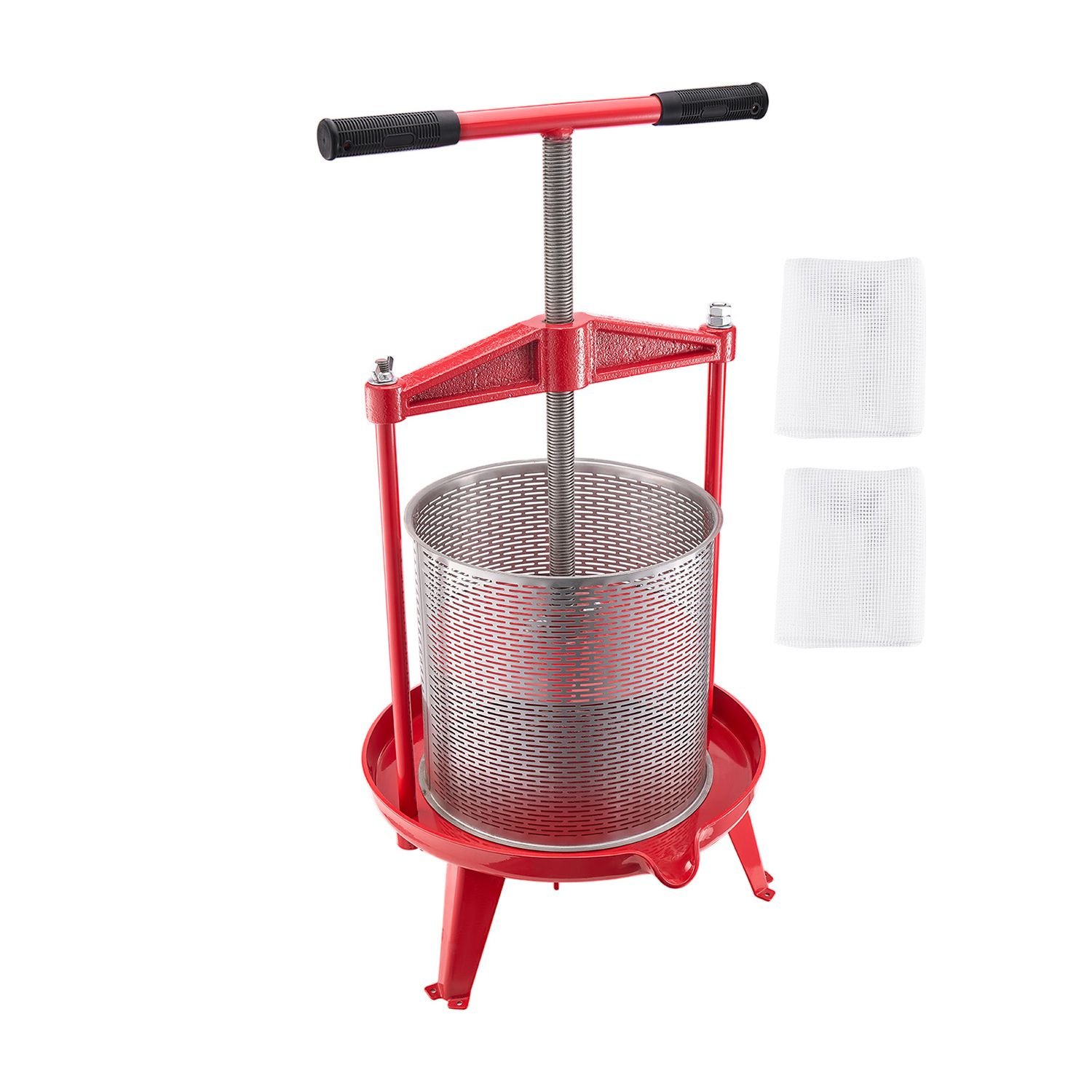 3.69 gal/14l fruit wine press, stainless steel basket with cross beam and triangular structure, manual juice maker, cider apple grape tincture making press with t handle for kitchen home