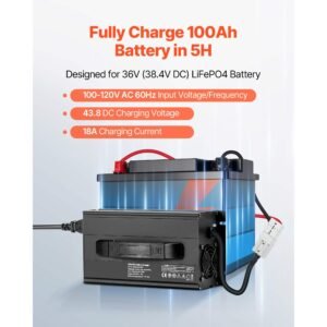 36v 18a lithium battery charger, 43.8v, ac dc lifepo4 smart charger, with anderson connector, led indicator, 0v activation, for lithium lifepo4 deep cycle rechargeable batteries of boat, rv