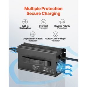 36v 18a lithium battery charger, 43.8v, ac dc lifepo4 smart charger, with anderson connector, led indicator, 0v activation, for lithium lifepo4 deep cycle rechargeable batteries of boat, rv
