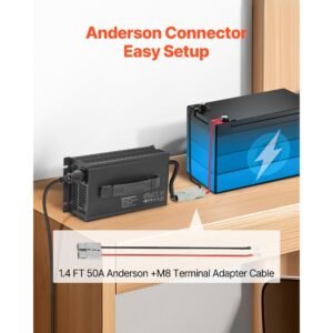 36v 18a lithium battery charger, 43.8v, ac dc lifepo4 smart charger, with anderson connector, led indicator, 0v activation, for lithium lifepo4 deep cycle rechargeable batteries of boat, rv