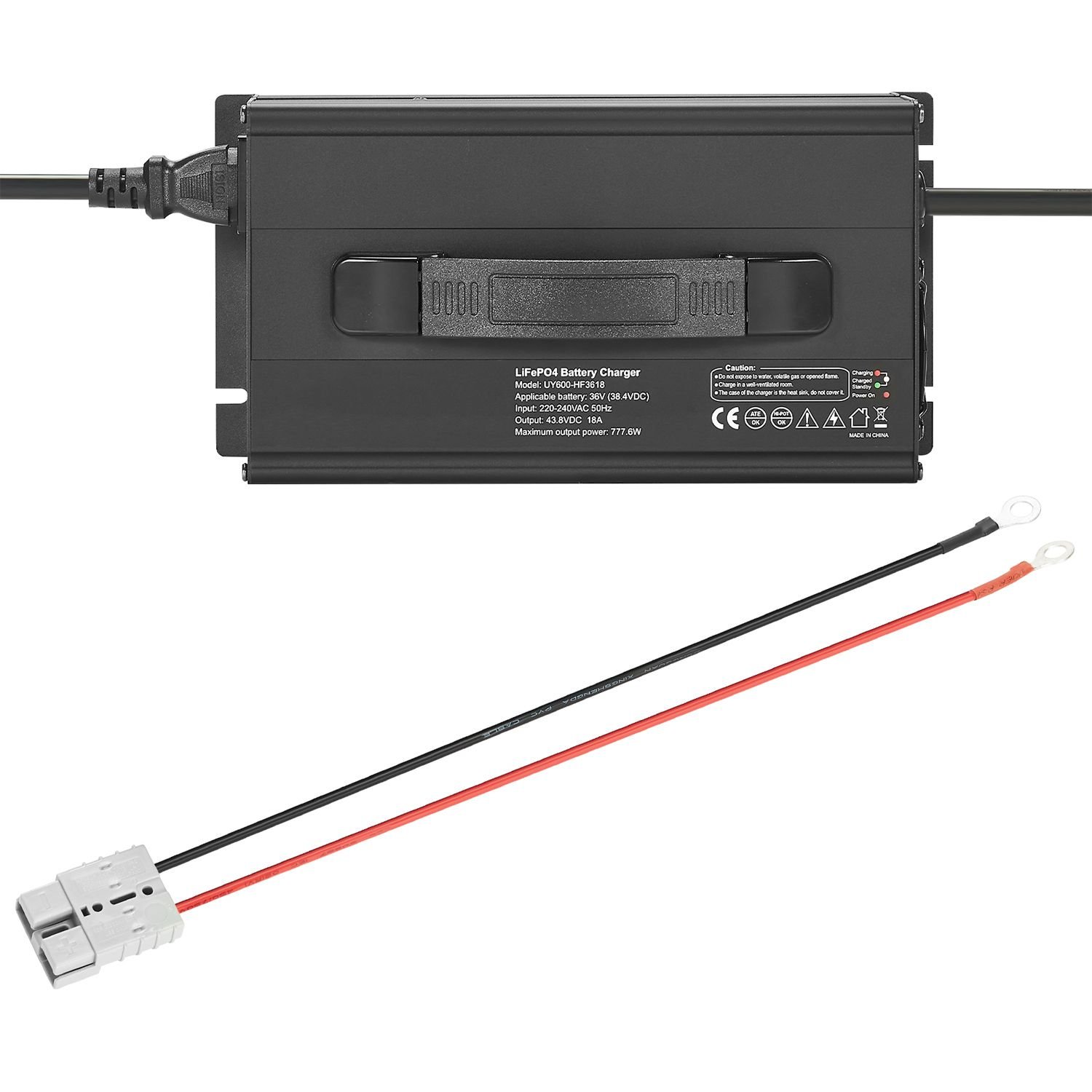 36v 18a lithium battery charger, 43.8v, ac dc lifepo4 smart charger, with anderson connector, led indicator, 0v activation, for lithium lifepo4 deep cycle rechargeable batteries of boat, rv