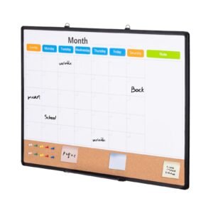 36"x 24" monthly calendar whiteboard & cork board combo with aluminum frame – 2 in 1 magnetic dry erase bulletin board for wall mount – ideal for school, home, office