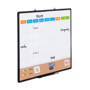 36"x 24" monthly calendar whiteboard & cork board combo with aluminum frame – 2 in 1 magnetic dry erase bulletin board for wall mount – ideal for school, home, office