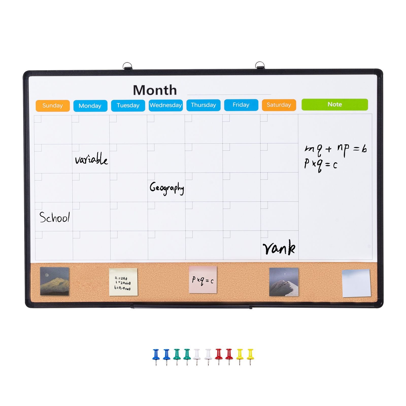 36"x 24" monthly calendar whiteboard & cork board combo with aluminum frame – 2 in 1 magnetic dry erase bulletin board for wall mount – ideal for school, home, office