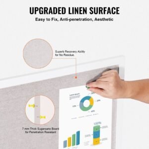 36"x24" white cork board with linen surface – stylish wall mounted bulletin board for home, school, office – elegant & functional noticeboard