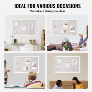 36"x24" white cork board with linen surface – stylish wall mounted bulletin board for home, school, office – elegant & functional noticeboard