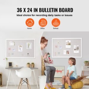 36"x24" White Cork Board with Linen Surface – Stylish Wall-Mounted Bulletin Board for Home, School, Office – Elegant & Functional Noticeboard