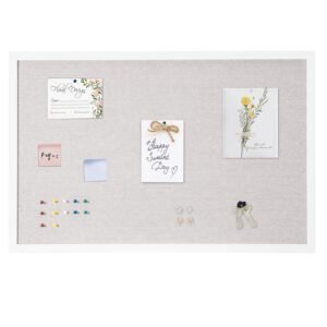 36"x24" white cork board with linen surface – stylish wall mounted bulletin board for home, school, office – elegant & functional noticeboard