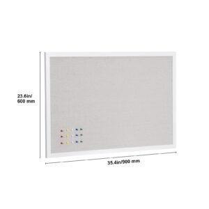 36"x24" white cork board with linen surface – stylish wall mounted bulletin board for home, school, office – elegant & functional noticeboard