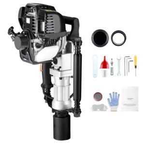 37.77cc gas powered t post driver, 4 stroke engine gasoline fence piling pounder, with 2 post driving head(55/70 mm) , 1000w portable piledriver for farm, ranch fencing, road improvements