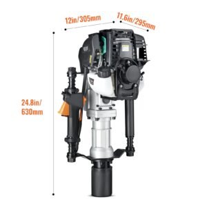 37.77cc gas powered t post driver, 4 stroke engine gasoline fence piling pounder, with 2 post driving head(55/70 mm) , 1000w portable piledriver for farm, ranch fencing, road improvements
