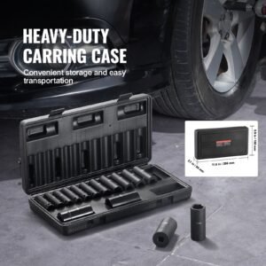 3/8" drive impact socket set, 15 piece deep socket set metric 8 22mm, 6 point cr mo alloy steel for auto repair, easy to read size markings, rugged construction, includes storage case