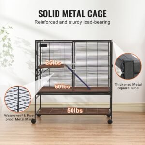 39" rolling metal ferret cage, large 2 tier cage, small animal cage with ramps & tray, easy to set up for pet rats, hamster, guinea pig, chinchilla, squirrel, hedgehogs, bunny