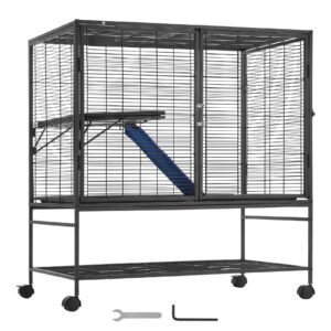 39" rolling metal ferret cage, large 2 tier cage, small animal cage with ramps & tray, easy to set up for pet rats, hamster, guinea pig, chinchilla, squirrel, hedgehogs, bunny