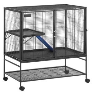 39" rolling metal ferret cage, large 2 tier cage, small animal cage with ramps & tray, easy to set up for pet rats, hamster, guinea pig, chinchilla, squirrel, hedgehogs, bunny
