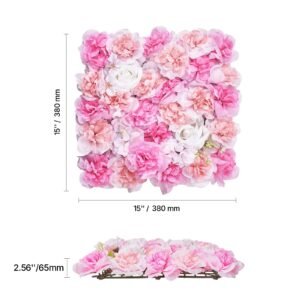 3d flower wall panel, 12 pcs 15 x 15 inch, artificial floral wall background mesh backing mat,seamless design&easy installation for wedding valentines day home baby party backdrop decor,pink