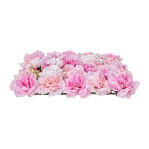 3d flower wall panel, 12 pcs 15 x 15 inch, artificial floral wall background mesh backing mat,seamless design&easy installation for wedding valentines day home baby party backdrop decor,pink