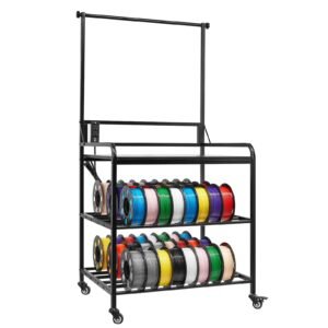3d printer filament storage rack, 3 tier 3d printer stand with filament storage, spools holder racks cart with wheels, filaments organzied for 3d printing station, office, workshop (shelf only)