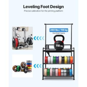 3d printer filament storage rack, 3 tier 3d printer stand with filament storage, spools holder racks cart with wheels, filaments organzied for 3d printing station, office, workshop (shelf only)