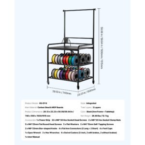 3d printer filament storage rack, 3 tier 3d printer stand with filament storage, spools holder racks cart with wheels, filaments organzied for 3d printing station, office, workshop (shelf only)