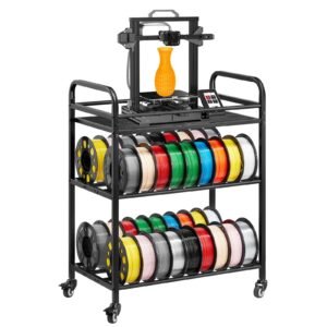 3d printer filament storage rack, 3 tier heavy duty storage shelf, rolling filament spool holders racks with wheels, filaments organzied for 3d printing station, office, workshop (shelf only)
