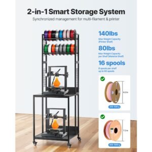 3d printer filament storage rack, 4 tier 3d printer stand with filament storage, spools holder racks cart with wheels, filaments organzied for 3d printing station, office, workshop (shelf only)