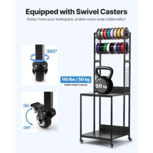 3d printer filament storage rack, 4 tier 3d printer stand with filament storage, spools holder racks cart with wheels, filaments organzied for 3d printing station, office, workshop (shelf only)