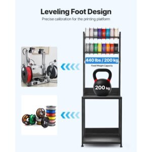 3d printer filament storage rack, 4 tier 3d printer stand with filament storage, spools holder racks cart with wheels, filaments organzied for 3d printing station, office, workshop (shelf only)