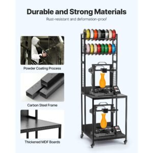 3d printer filament storage rack, 4 tier 3d printer stand with filament storage, spools holder racks cart with wheels, filaments organzied for 3d printing station, office, workshop (shelf only)